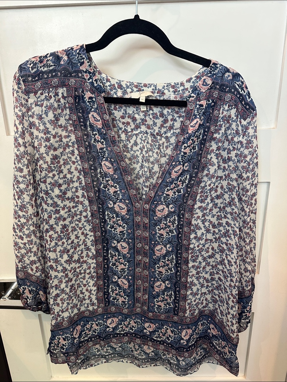 Joie Navy and Pink Floral V-Neck Tunic